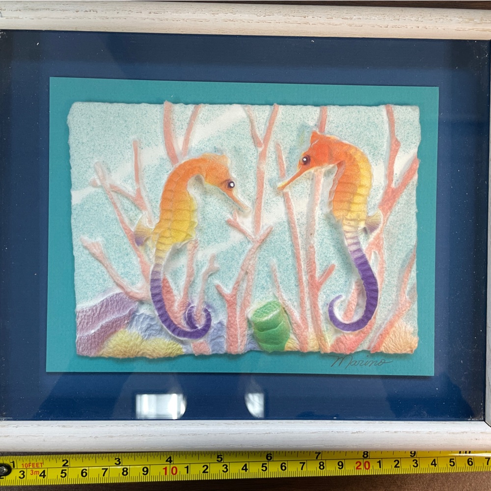 FIGI GRAPHICS 3D SEAHORSES CORAL PAPER ART FRAMED SIGNED MARINO